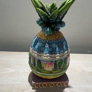 Jim Shore Decorative Pineapple Figurine with Blue and Green Accents